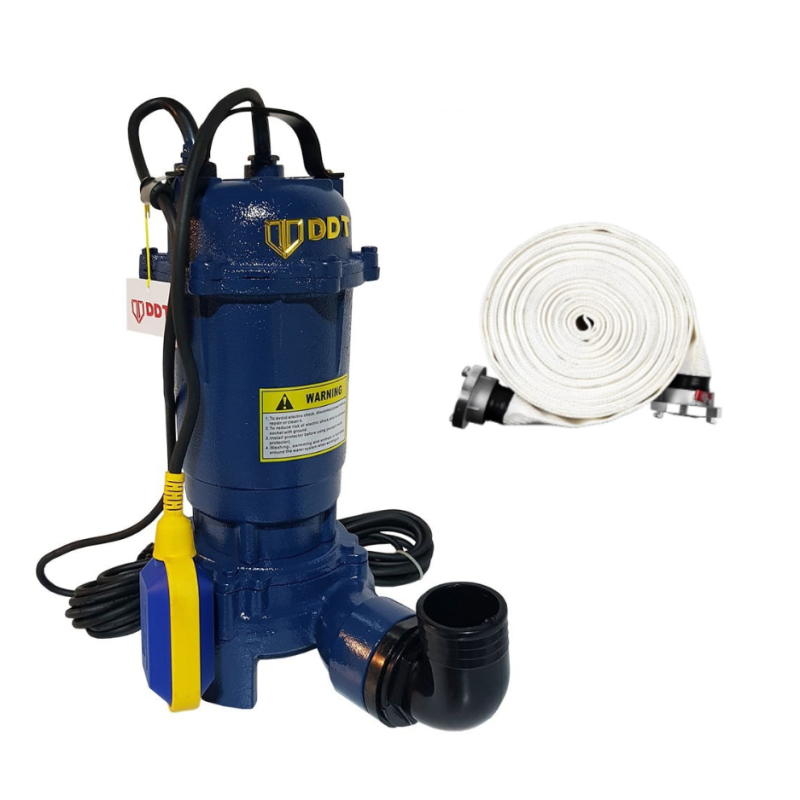 Pachet  Pompa submersibila cu tocator si plutitor, DDT, WQD10, 2600W + Furtunul de pompier 2'' 20 m, 8 bari, cu cuple
