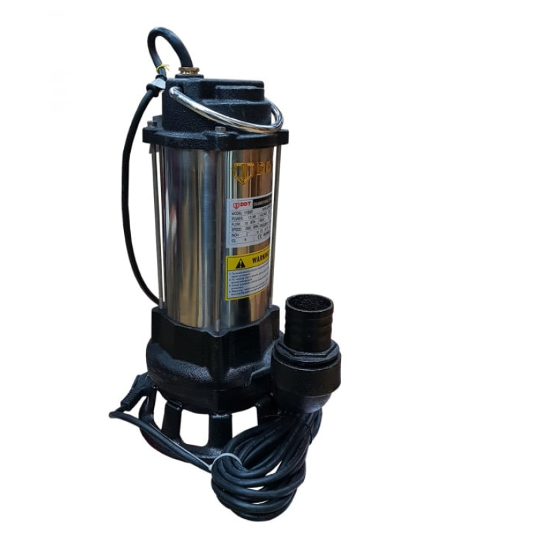 Pachet Pompa submersibila cu dublu tocator pentru apa murdara, DDT, V1500T, 1500W Inox + Furtunul de pompier 2'' 20 m, 8 bari, cu cuple