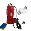 Pachet  Pompa apa murdara din fonta DDT rosie WQD10 cu plutitor, 1100 W, 15 m³/h + Furtunul de pompier 2'' 20 m, 8 bari, cu cuple + Furtunul de pompier 2'' 20 m, 8 bari