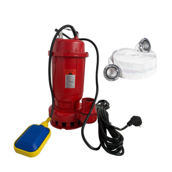 Pachet  Pompa apa murdara din fonta DDT rosie WQD10 cu plutitor, 1100 W, 15 m³/h + Furtunul de pompier 2'' 20 m, 8 bari, cu cuple