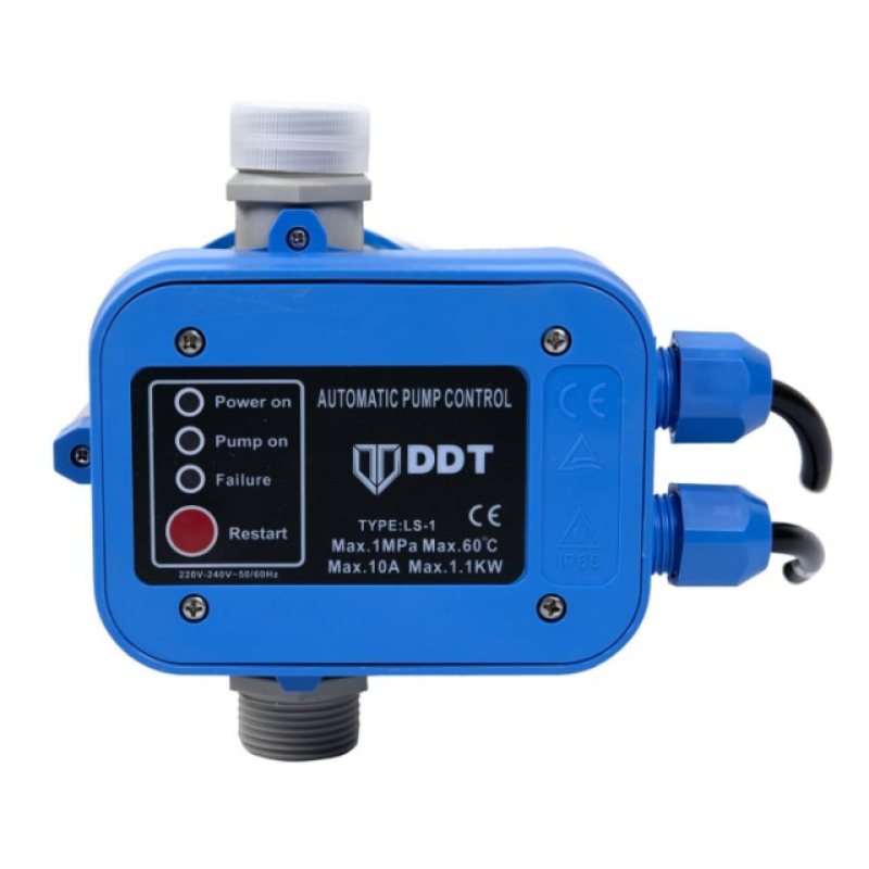 Pachet Pompa de suprafata JET100P, 1.5kW, apa curata, 60L/min, 50m, 1" cu buton pornire-oprire si bobinaj masiv cupru + Presostat electronic automat DDT LS1, 1.1kW, 10 bar