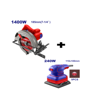 Pachet  Fierastrau circular electric 1400W, 185mm + Slefuitor electric cu vibratie, 240W, baza 110x100mm