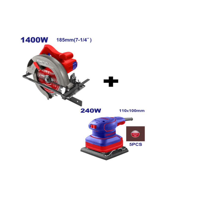 Pachet  Fierastrau circular electric 1400W, 185mm + Slefuitor electric cu vibratie, 240W, baza 110x100mm