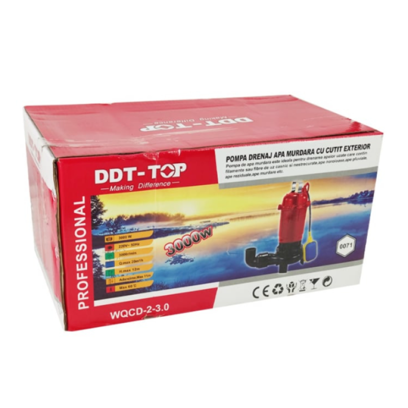 Pachet Pompa apa murdara (WC, fosa, hazna), cu Cutit Tocator si Plutitor, DDT, WQCD-2-3.0, 3000W + Furtunul de pompier 2'' 20 m, 8 bari, cu cuple