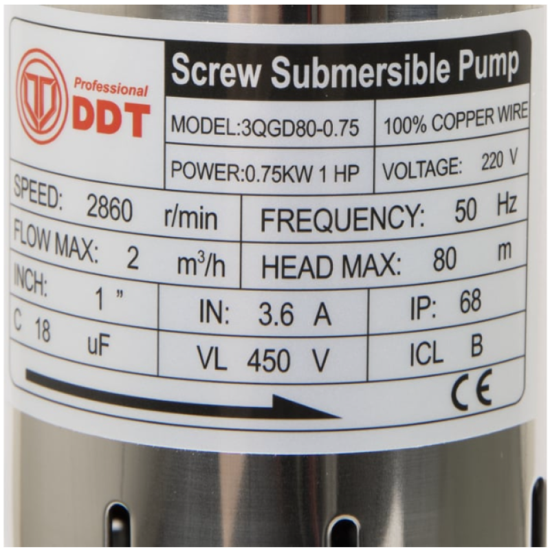 Pachet Pompa submersibila, DDT, 3QGD 0.75 kW, Inox, 75 mm diametru + Presostat electronic automat, DDT, LS-4