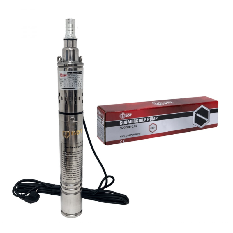 Pachet Pompa submersibila, DDT, 3QGD 0.75 kW, Inox, 75 mm diametru + Presostat electronic automat, DDT, LS-4