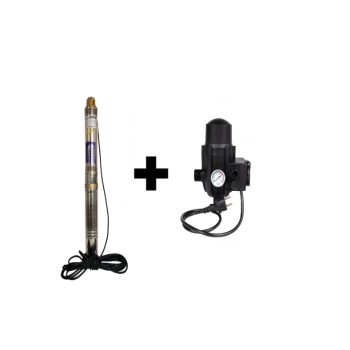 Pachet Pompa submersibila de adancime, DDT, QJD2-8, 1100 W, 8 turbine, Inox + Presostat electronic automat DDT, LS-4