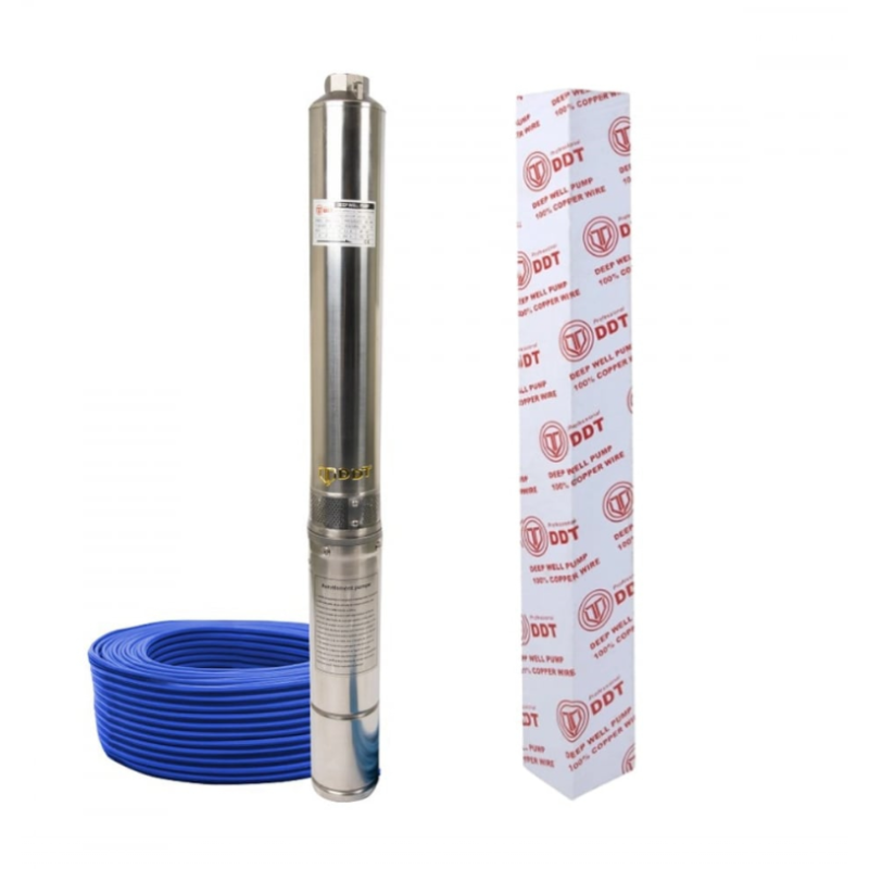 Pachet  Pompa submersibila de mare adancime, DDT, 4SDM3-20, 2500 W, 20 turbine, 12 m³/h Inox, 30 m cablu + Presostat electronic automat DDT, LS-4