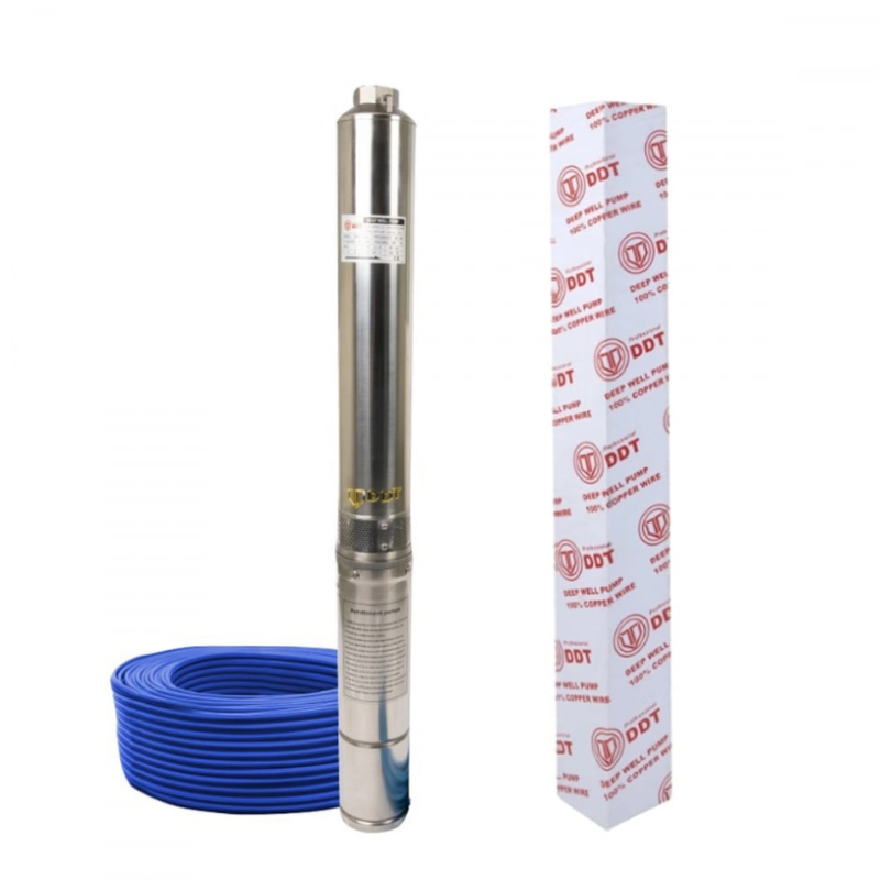 Pachet Pompa submersibila de mare adancime, DDT, 4SDM3-7, 1500 W, 7 m³/h, 7 turbine, Inox, 30 m cablu + Presostat electronic inteligent digital reglabil DDT