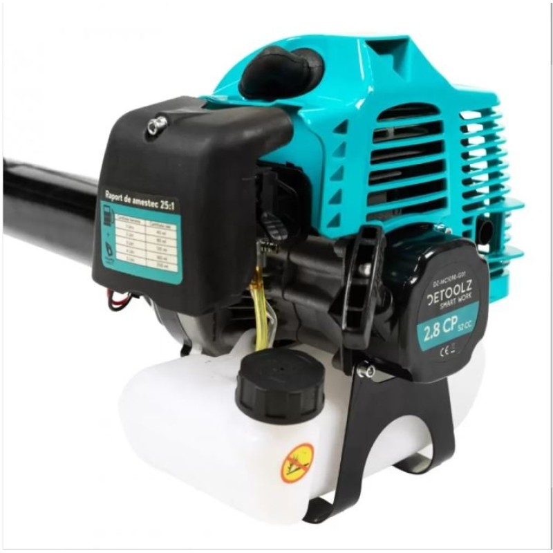 Motocoasa Detoolz 2.8CP 52CC motor benzina 2T, pornire rapida, 4 accesorii, tija 28mm