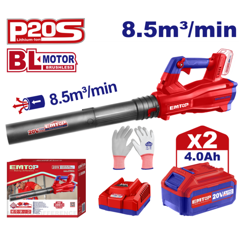 Pachet  Drujba cu lant, motor fara perii (brushless), 30cm + Suflanta, motor fara perii (brushless), 8.5m3/min + 2 acumulatori 4.0Ah + incarcator