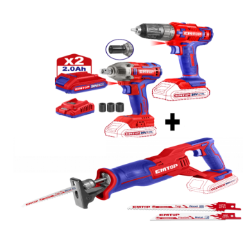 Pachet Fierastrau tip sabie + Set 2 buc. bormasina de insurubat si impact + 2 acumulatori 2.0AH + incarcator