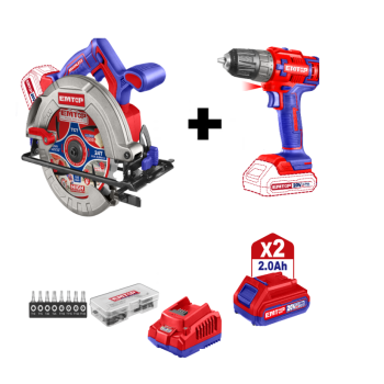 Pachet  Fierastrau circular, unghi taiere reglabil, 185mm + Masina de gaurit si insurubat + 2 acumulatori 2.0AH + incarcator
