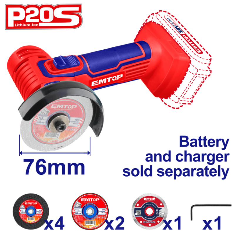 Pachet Mini polizor unghiular, 76mm, 7 discuri incluse + Masina de gaurit si insurubat + 2 acumulatori 2.0AH