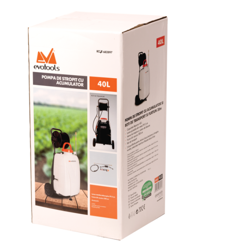 Pompa de Stropit cu Acumulator, Roti de Transport si Furtun 30M Evotools