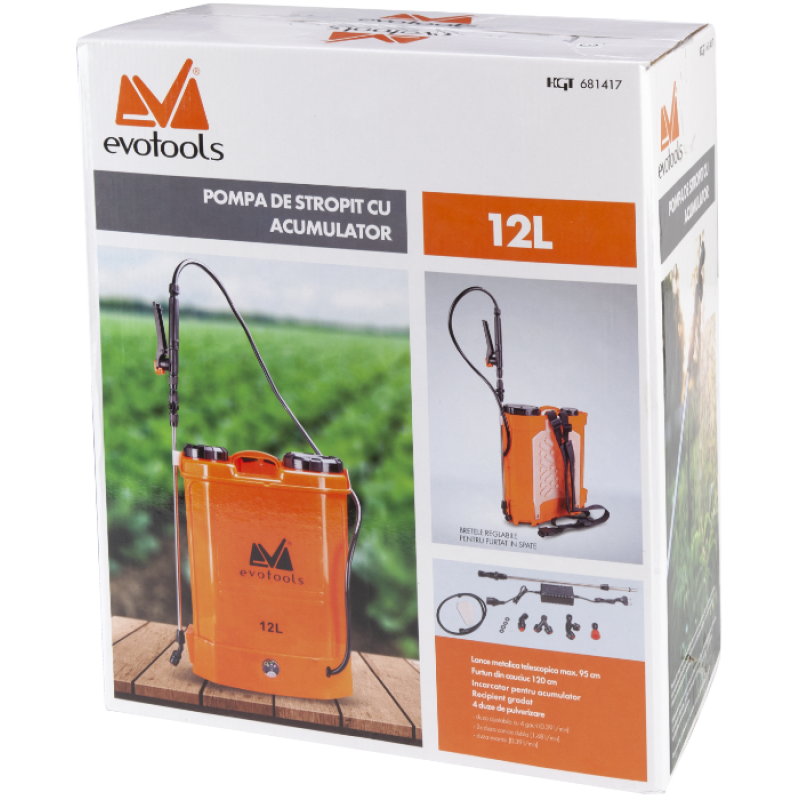 Pompa de Stropit cu Acumulator si Spatiu Depozitare  Evotools  PP 1152 Volum 12 l