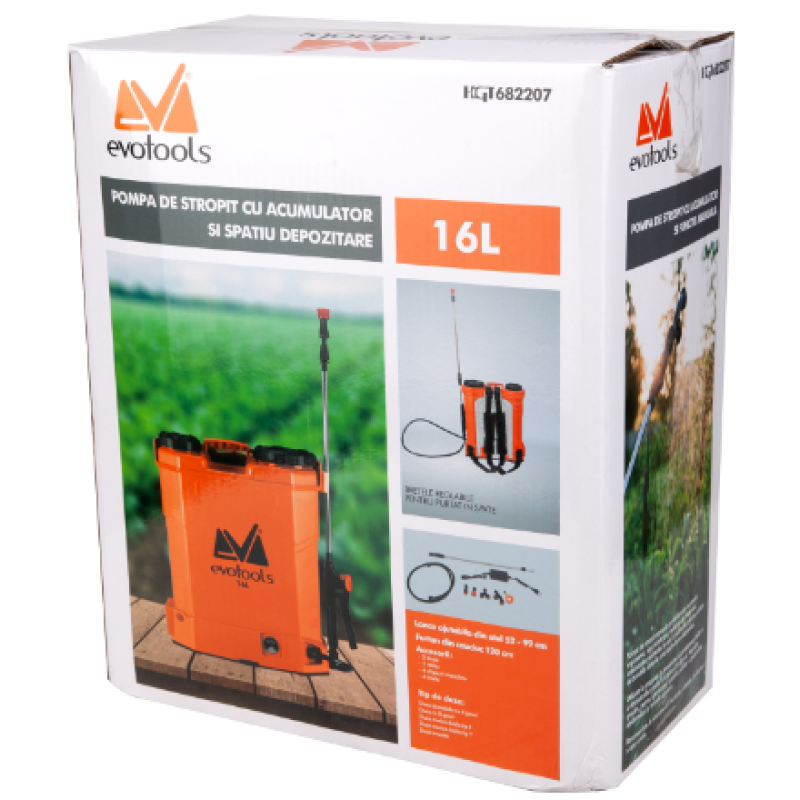 Pompa de Stropit cu Acumulator si Spatiu Depozitare Evotools PP Volum 16 l