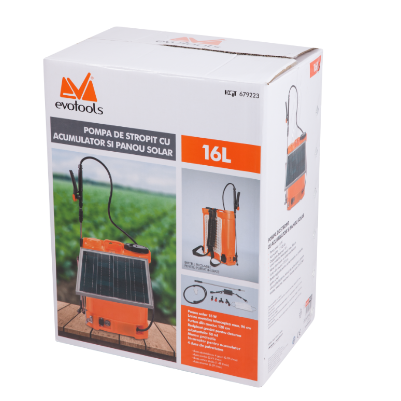 Pompa de Stropit 16 L cu Acumulator si Panou Solar PP Evotools