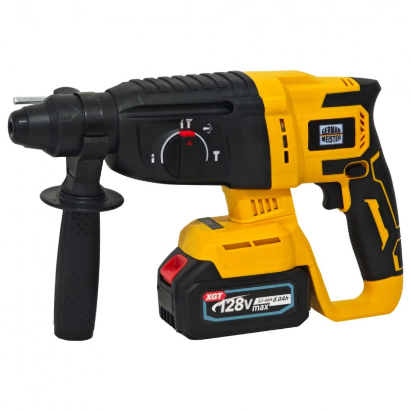 Trusa 4 piese cu acumulator, German Meister, 2 acumulatori + incarcator, 128V , 8 Ah , Model nou, Galben