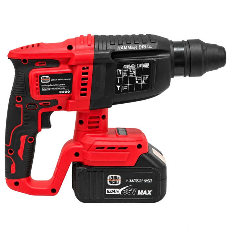Trusă Profesionala German Meister 36V MAX, 4 Scule cu Acumulator, Rotopercutor SDS-Plus Ø26 mm, Autofiletanta, Cheie de Impact, Polizor Unghiular