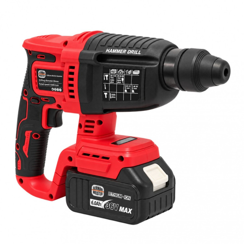 Trusă Profesionala German Meister 36V MAX, 4 Scule cu Acumulator, Rotopercutor SDS-Plus Ø26 mm, Autofiletanta, Cheie de Impact, Polizor Unghiular