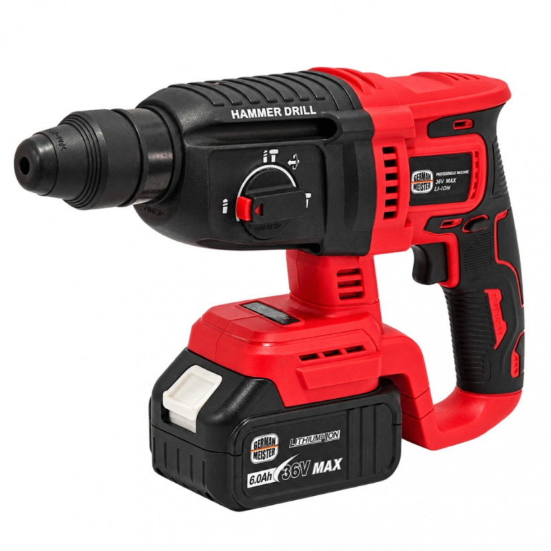 Trusă Profesionala German Meister 36V MAX, 4 Scule cu Acumulator, Rotopercutor SDS-Plus Ø26 mm, Autofiletanta, Cheie de Impact, Polizor Unghiular