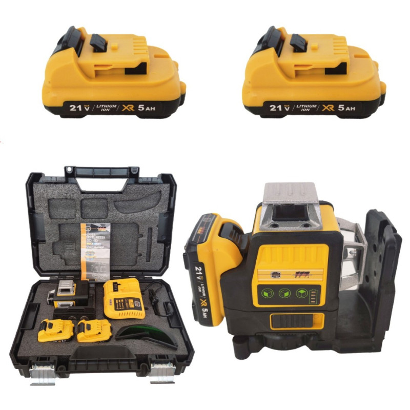 Nivela laser German Meister 3D-12 linii , 4D-16 linii , 2 acumulatori 21 V , 5 Ah , Model Nou , Lumina Verde + Trepied