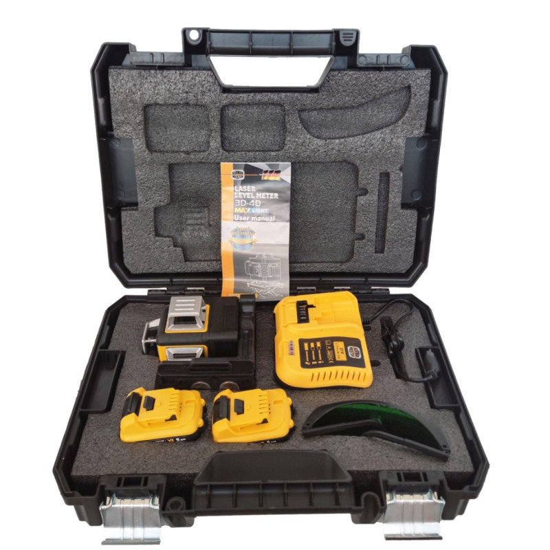 Nivela laser German Meister 3D-12 linii , 4D-16 linii , 2 acumulatori 21 V , 5 Ah , Model Nou , Lumina Verde + Trepied