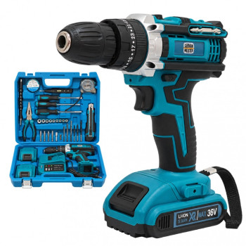 Masina de Gaurit si Insurubat cu Acumulator German Meister 36V, Mandrină 10 mm, 2 Viteze, 2 Acumulatori, Incarcator și Trusa  Completa cu Accesorii