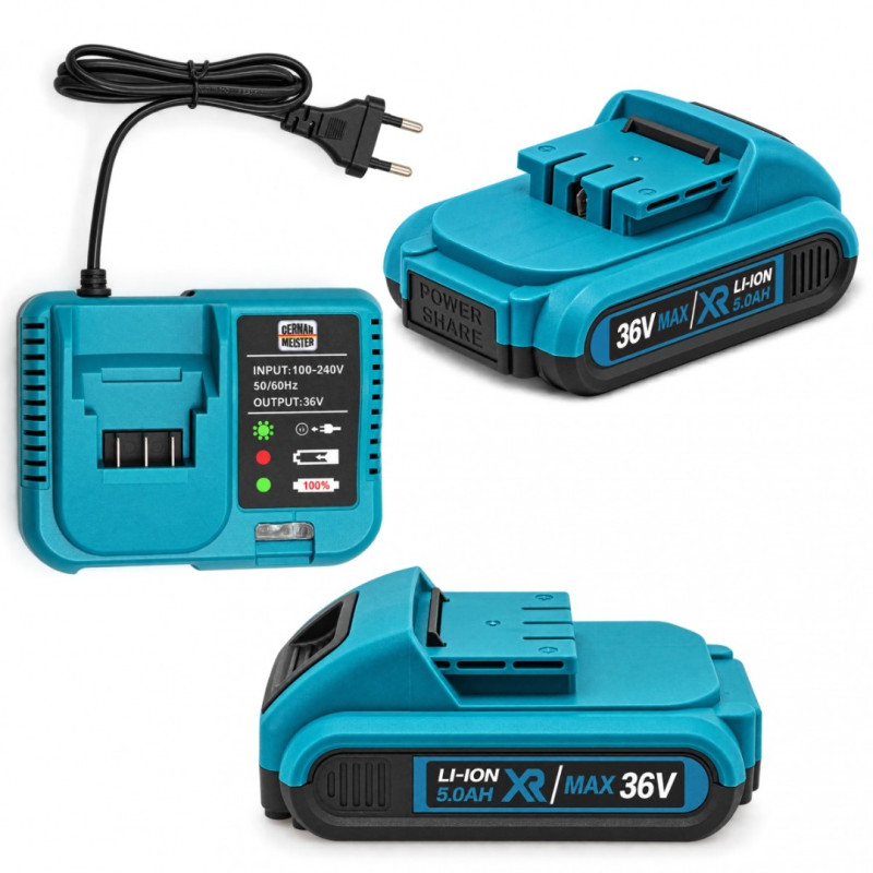 Masina de Gaurit si Insurubat cu Acumulator German Meister 36V, Mandrină 10 mm, 2 Viteze, 2 Acumulatori, Incarcator și Trusa  Completa cu Accesorii