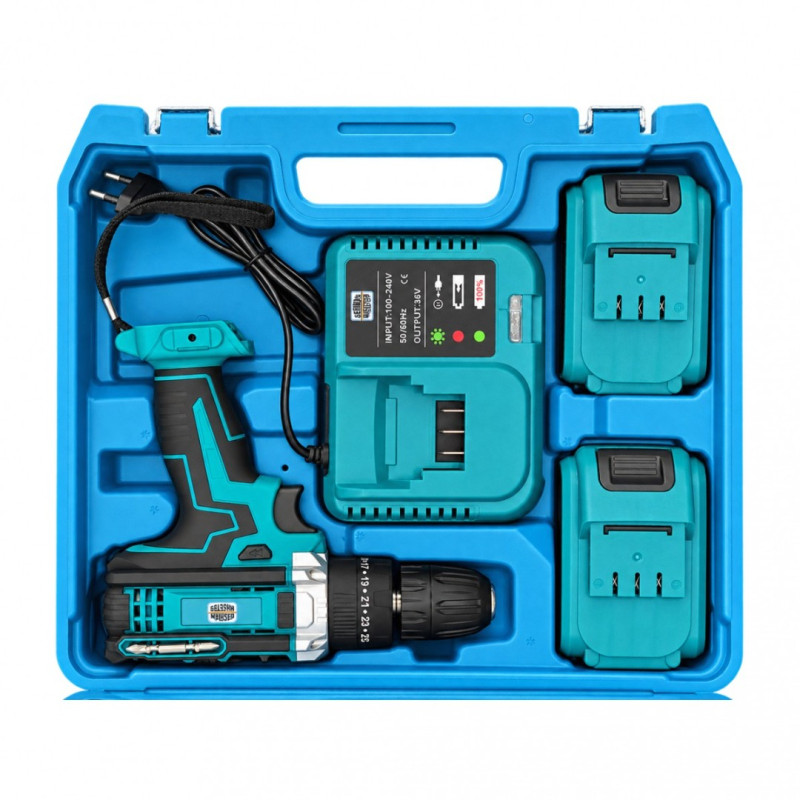 Masina de Gaurit si Insurubat cu Acumulator German Meister 36V, Mandrină 10 mm, 2 Viteze, 2 Acumulatori, Incarcator și Trusa  Completa cu Accesorii