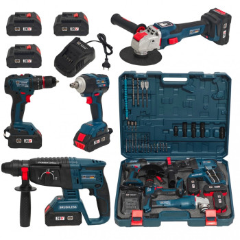 Trusa Completa 4 piese cu acumulator, Brushless, German Meister ,3 acumulatori, Incarcator si  Accesorii, Model nou