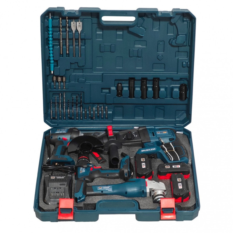 Trusa Completa 4 piese cu acumulator, Brushless, German Meister ,3 acumulatori, Incarcator & Accesorii, Model nou