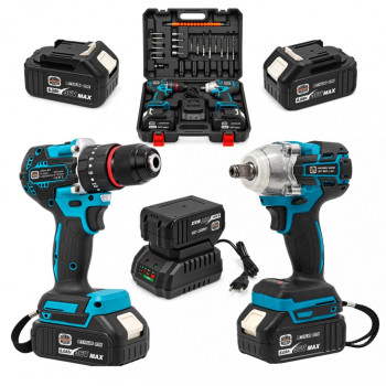 Set 2 Scule cu Acumulator German Meister 36V MAX – Masina de Gaurit si insurubat Brushless 80 Nm + Cheie de Impact 380 Nm, 2 Acumulatori 6Ah, Incarcator, Accesorii si Valiza
