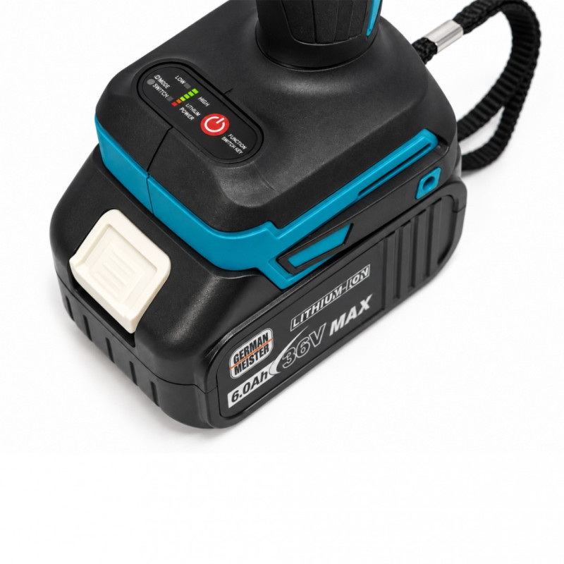 Set 2 Scule cu Acumulator German Meister 36V MAX – Masina de Gaurit si insurubat Brushless 80 Nm + Cheie de Impact 380 Nm, 2 Acumulatori 6Ah, Incarcator, Accesorii si Valiza