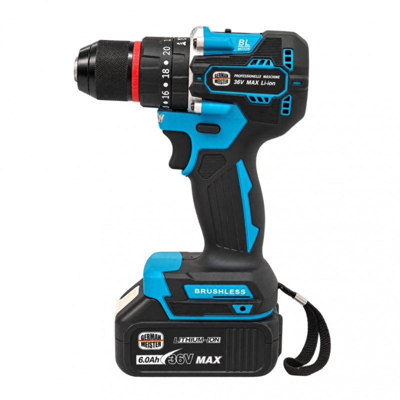 Set 2 Scule cu Acumulator German Meister 36V MAX – Masina de Gaurit si insurubat Brushless 80 Nm + Cheie de Impact 380 Nm, 2 Acumulatori 6Ah, Incarcator, Accesorii si Valiza