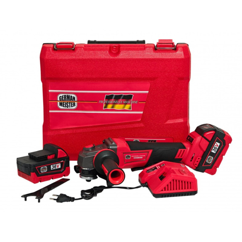 Polizor Unghiular German Meister 36V, Motor Brushless, Acumulator 5Ah, Disc 125 mm, 10.000 RPM