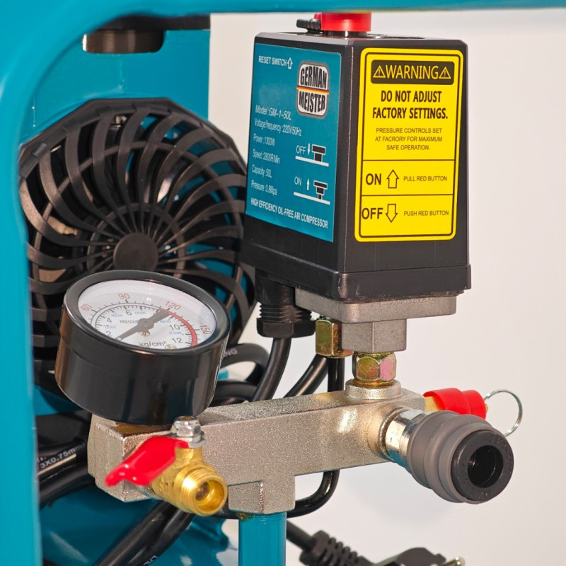 Compresor de aer fara ulei German Meister GM-1-50L, rezervor 50 Litri, 1300 W, 8 Bari, compresor silențios Oil-Free