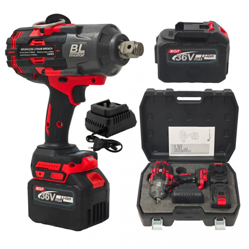 Cheie de Impact Profesionala German Meister 36V/10 AH MAX, Brushless 2100 Nm, Prindere 3/4", 3 Trepte de Putere, LED, Acumulator Li-Ion