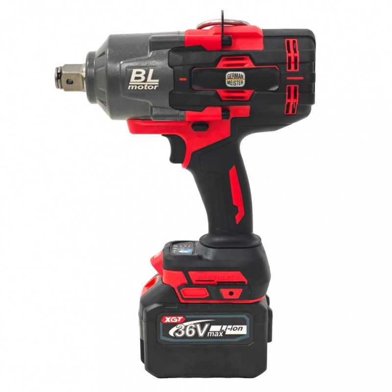 Cheie de Impact Profesionala German Meister 36V/10 AH MAX, Brushless 2100 Nm, Prindere 3/4", 3 Trepte de Putere, LED, Acumulator Li-Ion