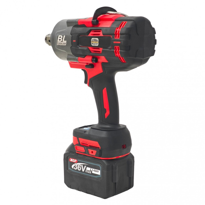 Cheie de Impact Profesionala German Meister 36V/10 AH MAX, Brushless 2100 Nm, Prindere 3/4", 3 Trepte de Putere, LED, Acumulator Li-Ion