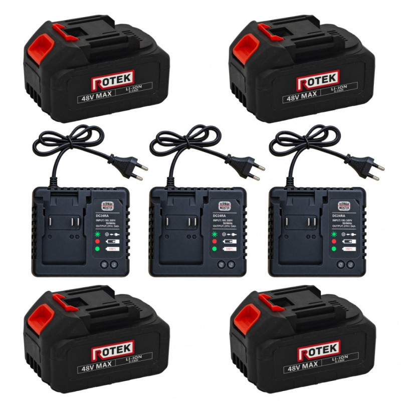 Pachet 4 Acumulatori Rotek Li-Ion 48V MAX 8.0Ah + 3 Încărcătoare Rapide German Meister DC24RA