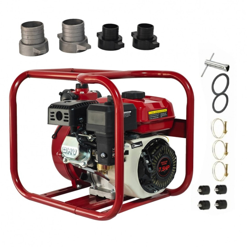 Motopompa pe benzina, German Meister, 7.5 cp, 3 iesiri, 2" & 1-1/4 " , adancime aspiratie max 8 Metri