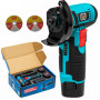 Mini Polizor Unghiular cu Acumulator German Meister 12V, Disc 75 mm, 19.500 RPM, 2 Acumulatori Li-Ion, Incarcator