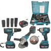 Trusa 3 piese cu acumulator, German Meister , Masina de insurubat cu impact, Autofiletanta & Polizor unghiular, Model nou