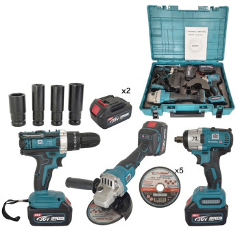  Trusa 3 piese cu acumulator, German Meister , Masina de insurubat cu impact, Autofiletanta & Polizor unghiular, Model nou