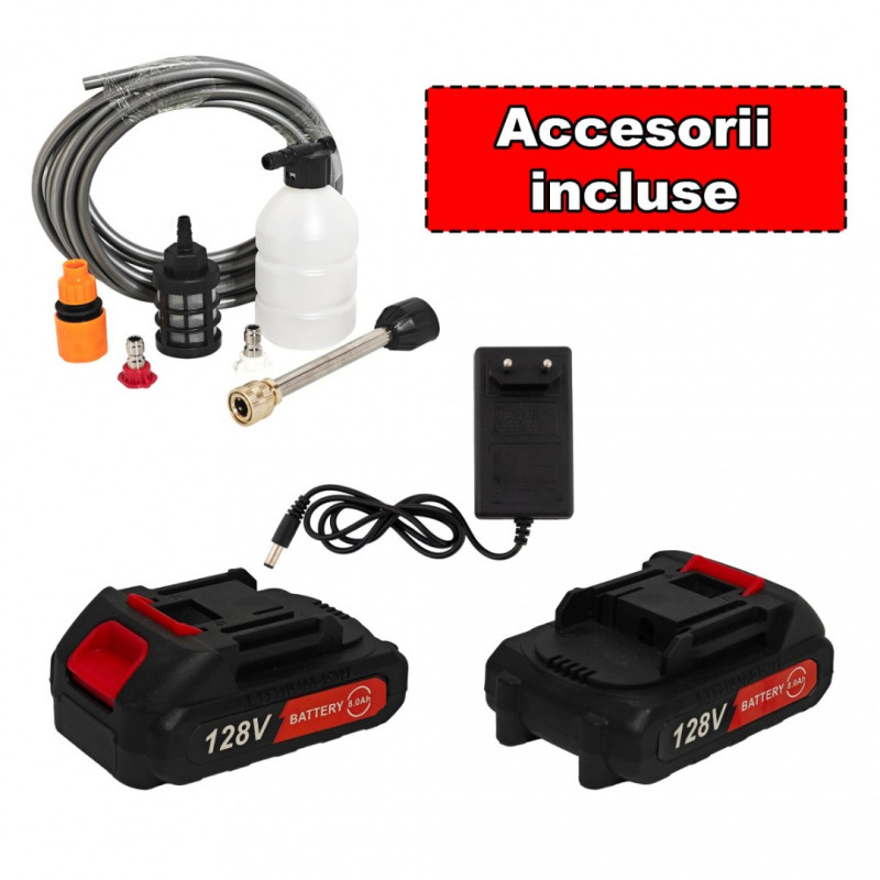 Aparat de spalat cu presiune cu acumulator, German Meister, 128 V, 8 Ah, trusa completa, Model nou