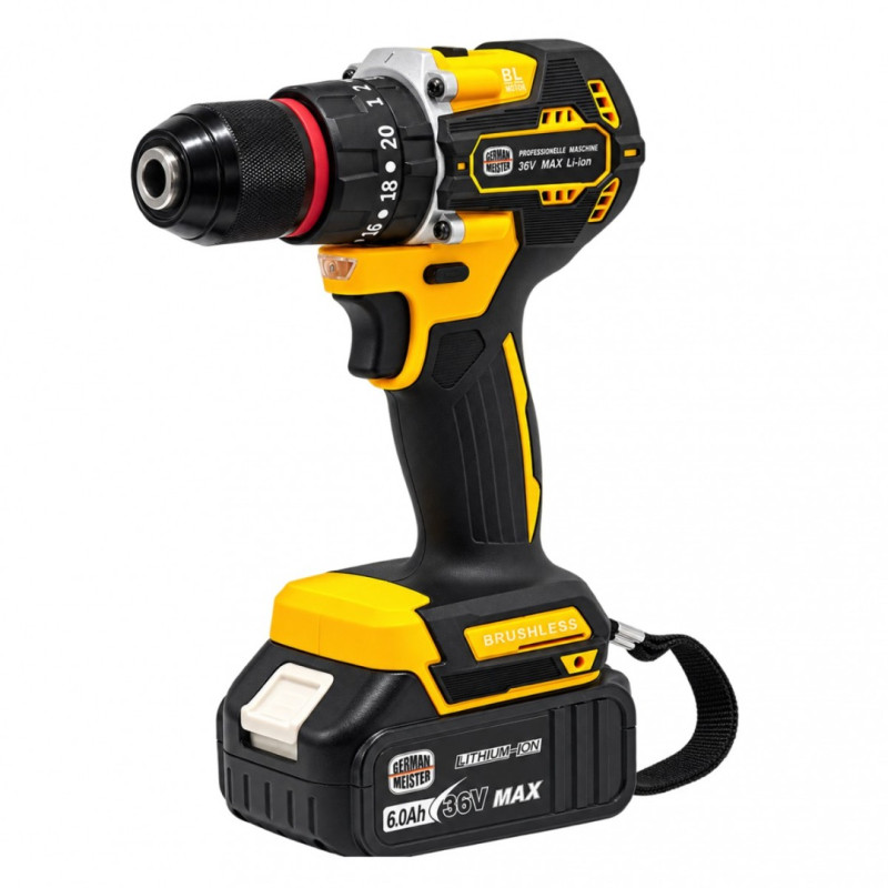 Trusa Scule cu Acumulator German Meister 36V MAX 6Ah – Autofiletantă, Cheie Impact 380Nm, Rotopercutor SDS-Plus 26mm și Polizor Unghiular 125mm