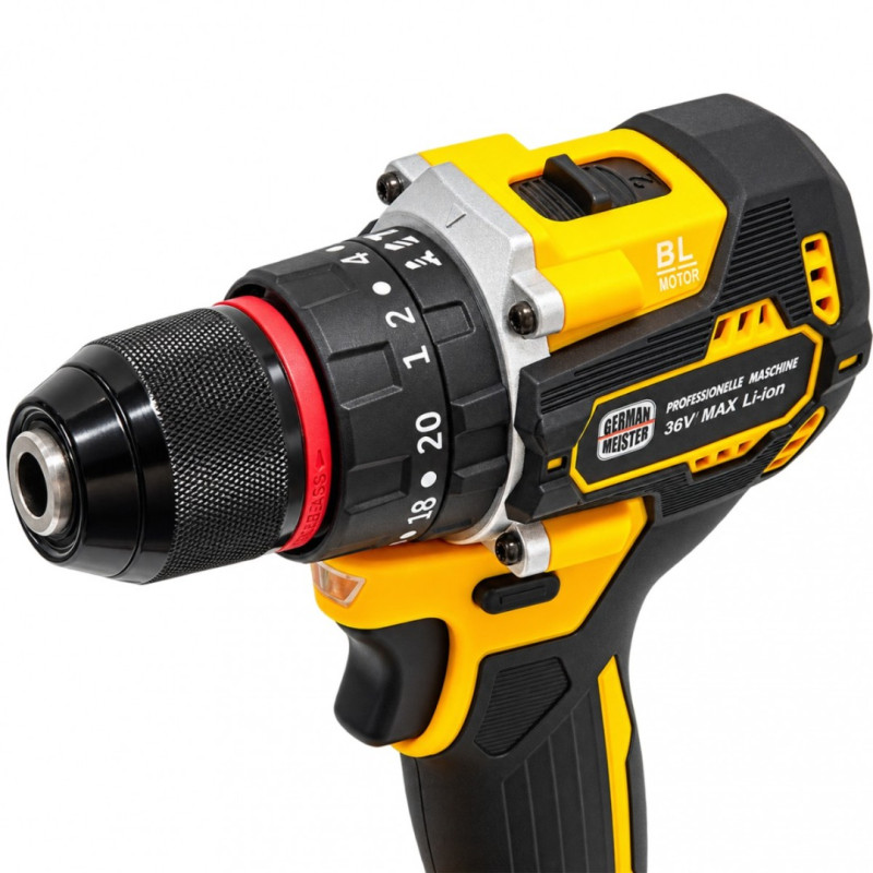 Trusa Scule cu Acumulator German Meister 36V MAX 6Ah – Autofiletantă, Cheie Impact 380Nm, Rotopercutor SDS-Plus 26mm și Polizor Unghiular 125mm