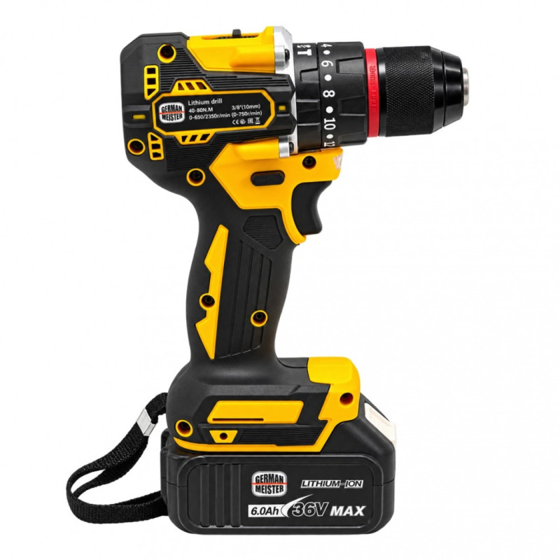 Trusa Scule cu Acumulator German Meister 36V MAX 6Ah – Autofiletantă, Cheie Impact 380Nm, Rotopercutor SDS-Plus 26mm și Polizor Unghiular 125mm
